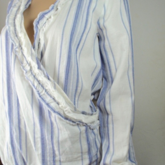 Zara Basic Z1975 Striped Wrap Blue/White Blouse Tank Top Sz S 100% Cotton - Picture 2 of 9